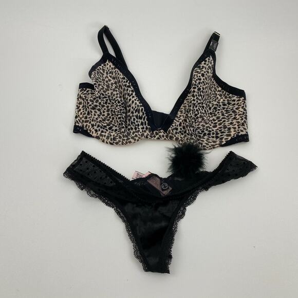 Victoria's Secret Underwire Leopard Balconette Bra 34D / Thong S Set - Picture 12 of 12
